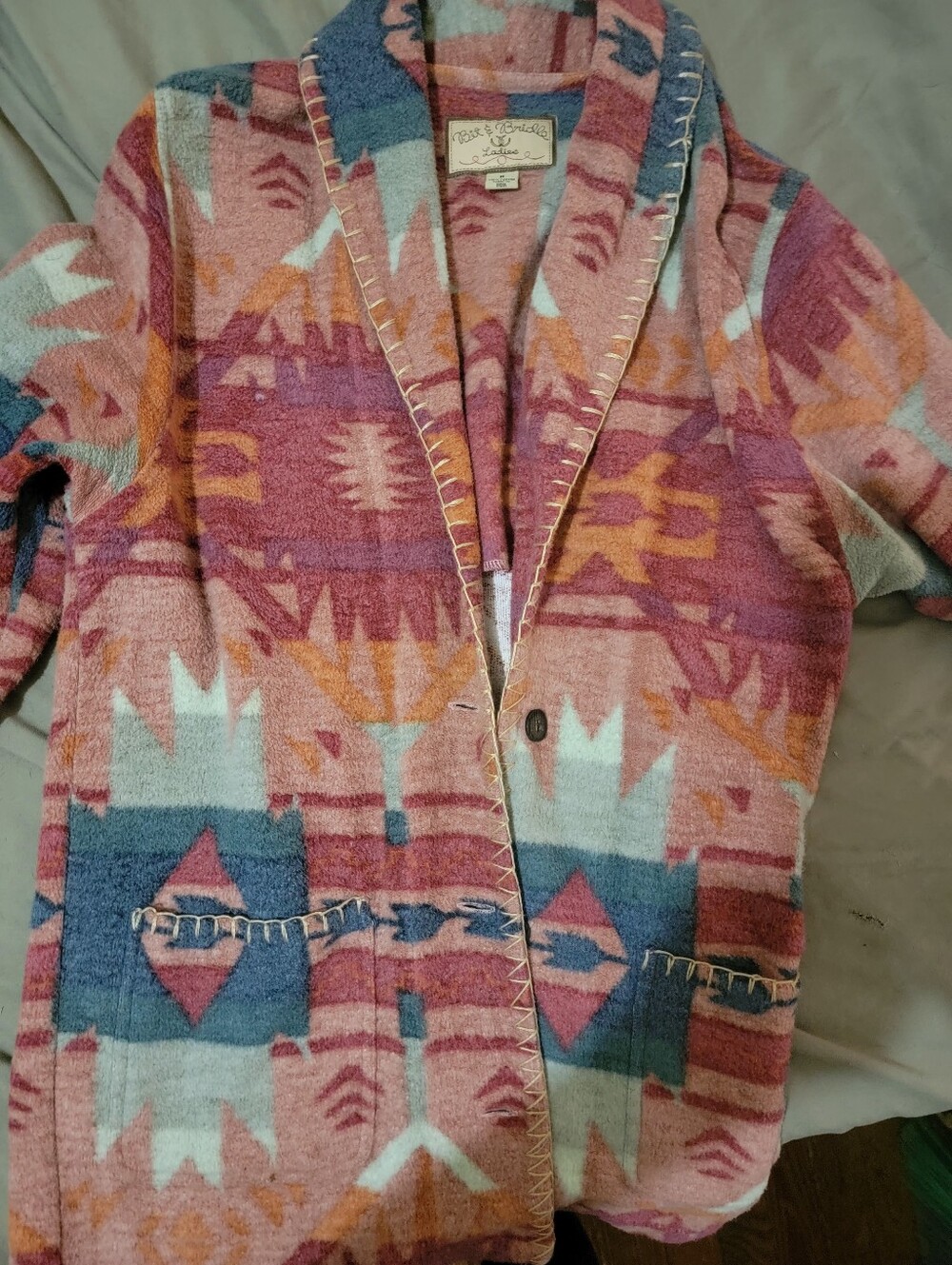 Bit & Bridle Pink and Blue Southwestern Wool-Blend Cardigan